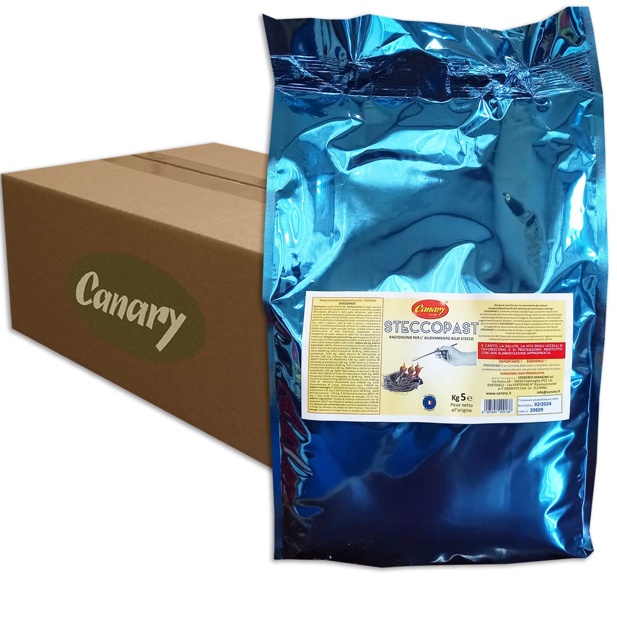Canary SteccoPast 1 pack da 5kg Mangime in farina da imbecco per uccelli nidiacei - pastoncino per allevamento allo stecco, uccellini pullus, 1 confezione da 5kg