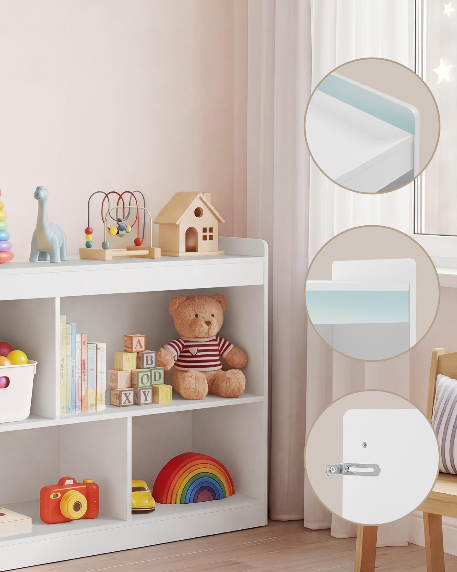 Półka dziecięca SONGMICS, przechowywanie zabawek, półka na zabawki, regał dziecięcy, półka Montessori, 5 otwartych przegródek, salon dziecięcy, 30 x 112,2 x 65 cm, kolor Cloud White GKR052WZ01