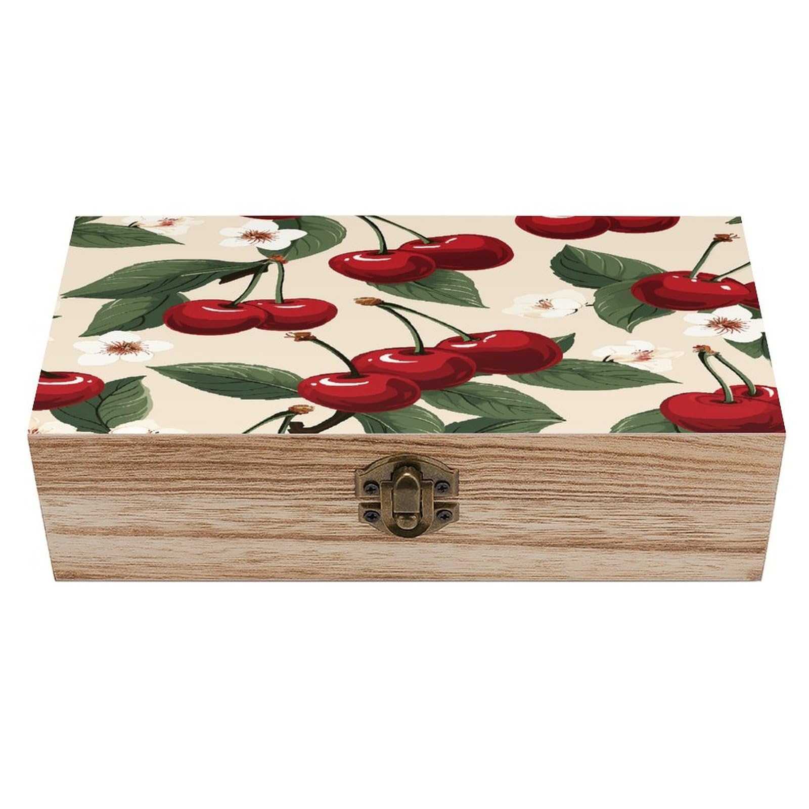 VstaDank Red Cherry Pattern Wooden Storage Box Wooden Keepsake Box with Hinged Lid Exquisite Solid Wood Decorative Jewelry Case Memory Box for Jewelry Photos Letters Crafts Trinkets