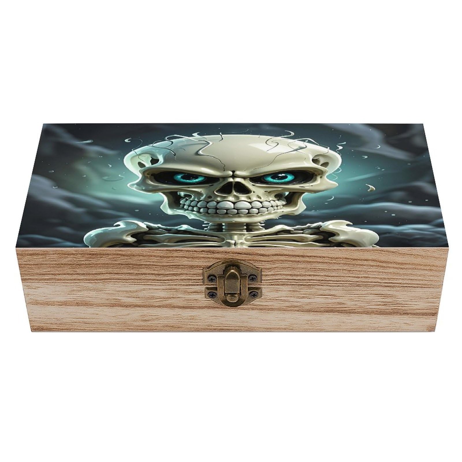 VstaDank Cute Skull Wooden Box Sturdy Vintage Storage Box with Hinged Lid Exquisite Wood Keepsake Boxes Large Jewelry Case Cute Trinket Holder Unique Gift for Men & Women