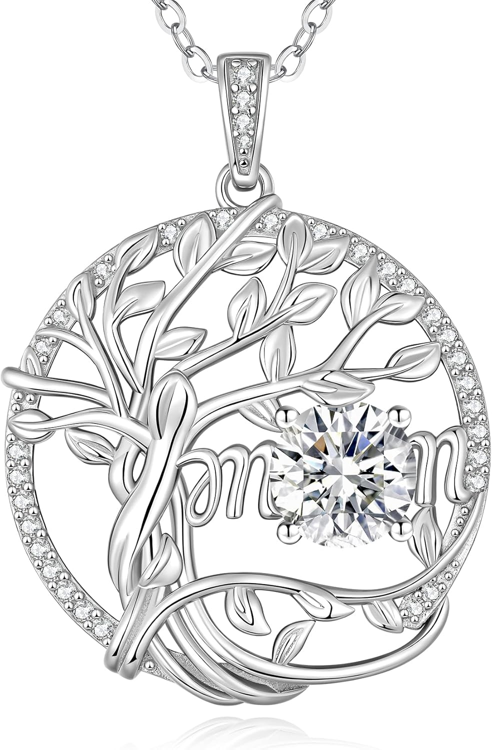 Tree of life Moissanite Pendant Necklace for Mom,925 Sterling Silver,D Color VVS1 Moissanite Lab-Created Gem, Gold Plating Necklace for Women,Birthday Jewelry for Wife Her Mom