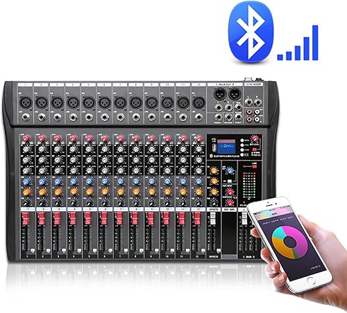 Miniatura 5 de Mezclador de sonido de 12 canales, mezclador profesional de audio Bluetooth con unidad USB, consola de tablero de sonido digital, mezclador de DJ,