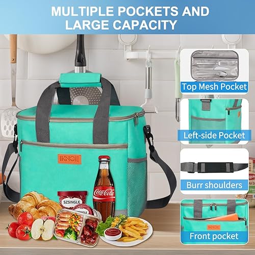 Miniatura 5 de iknoe Bolsa térmica grande plegable, bolsas aisladas de 15 litros, a prueba de fugas, con múltiples bolsillos para adultos, lonchera aislada para