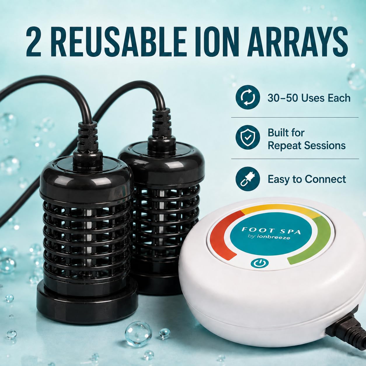 Ionic Foot Bath Detox Machine for Home Use & Salon, Ion Cleanse Foot Detox Machine with Tub, 2 Reusable Arrays, 90 Disposable Liners, 3 Sea Salts, 30-Min Auto-Off