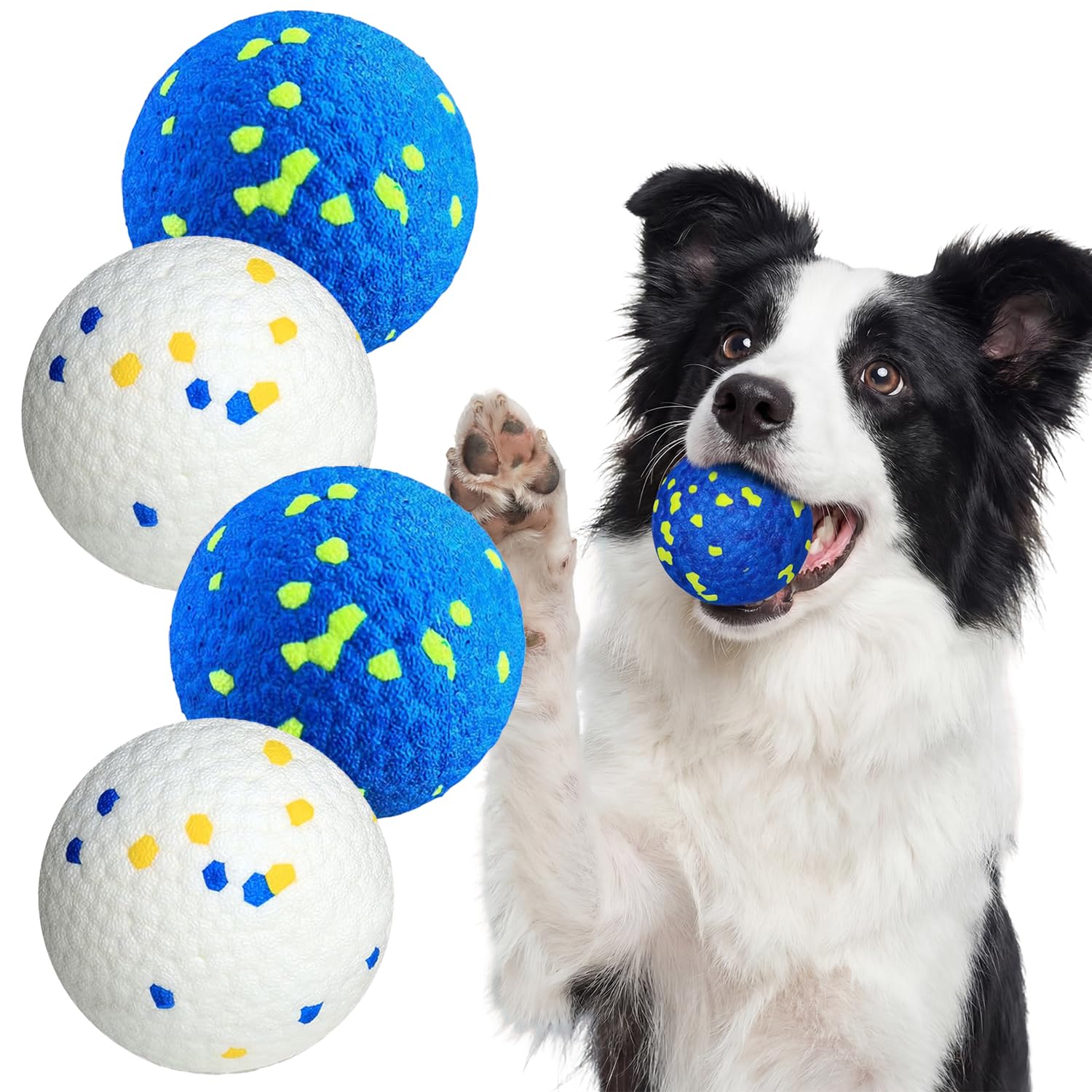 Dog Toy Balls, 4 Pack 3" Bouncy Dog Tennis Balls, Blue White