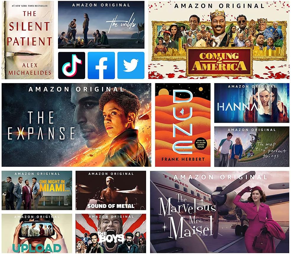 Amazon Fire HD 10 tablet screen showing various entertainment content and app logos