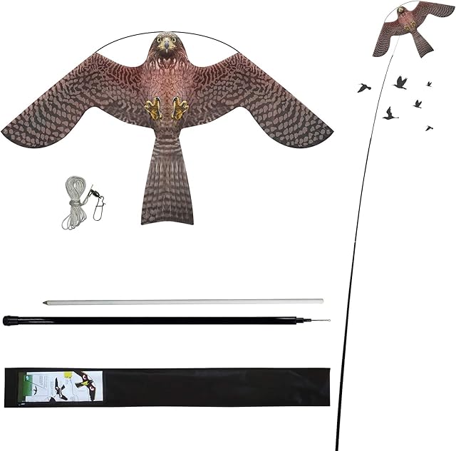 Laptony Bird Scarer Flying Kite Crops Farm Protector Bird Hawk Flying Kite with 4m Telescopic Pole