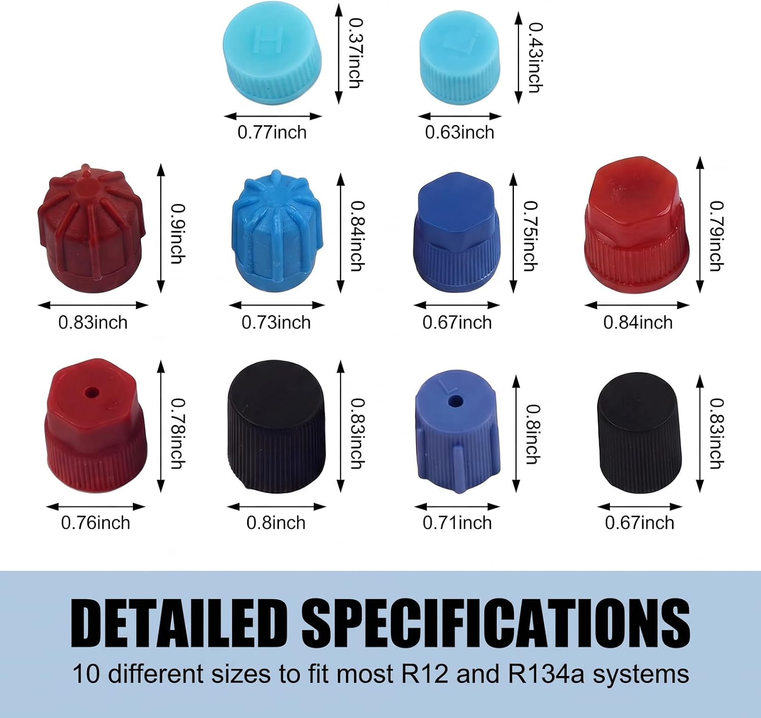 26PCS R12 R134a AC Caps for High and Low, Heavy-Duty AC Low Pressure Port Cap with Sealing O-Rings, Reliable AC Dust Caps for Car Air Conditioning System, for Most Vehicles