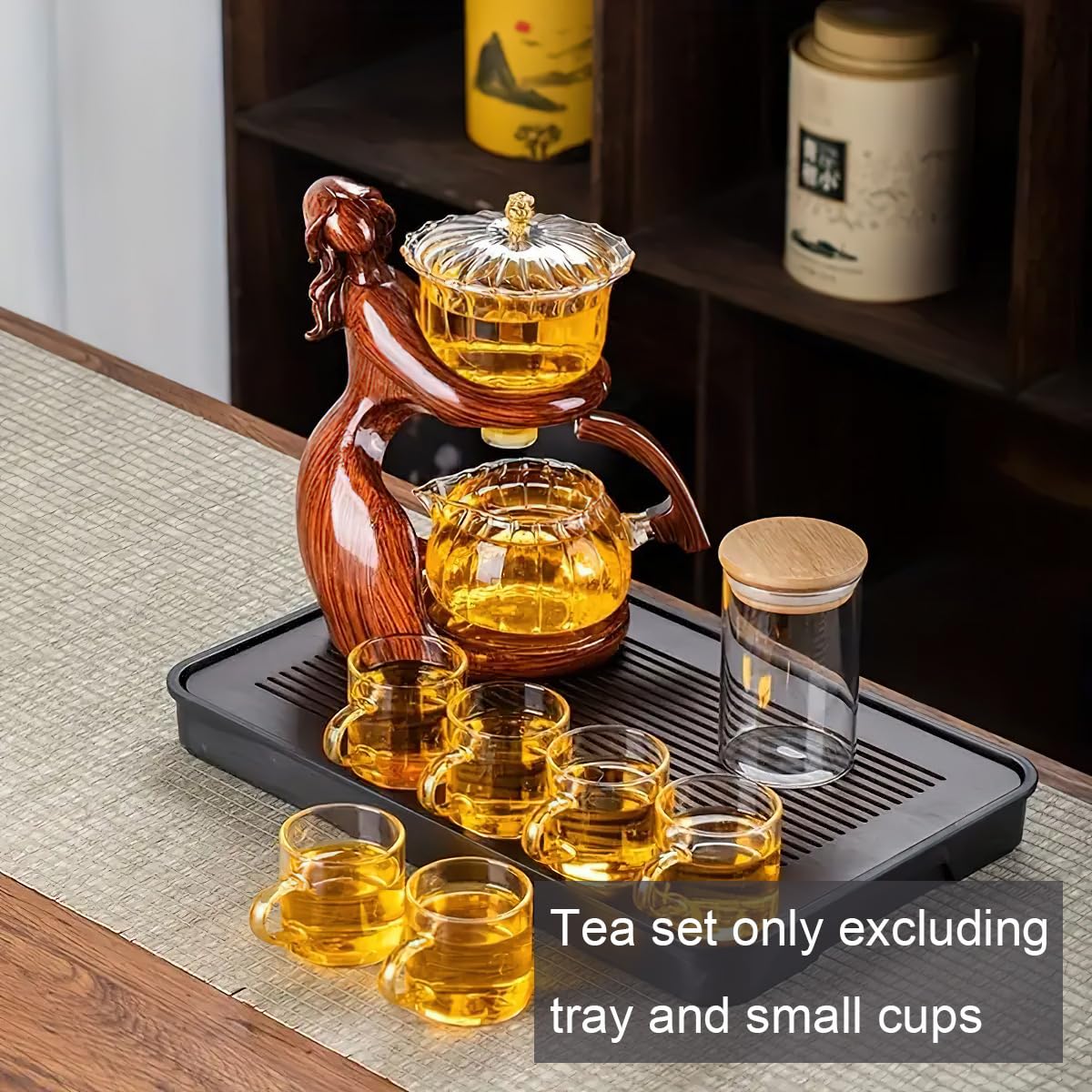 Lazy Kungfu Teekanne Set, Glas Magnetische Teekanne, halbautomatische Wasserführung, magnetische Teekanne mit Teesieb, hitzebeständiges Kungfu-Teeset, Kaffeeset (Red Maiden)