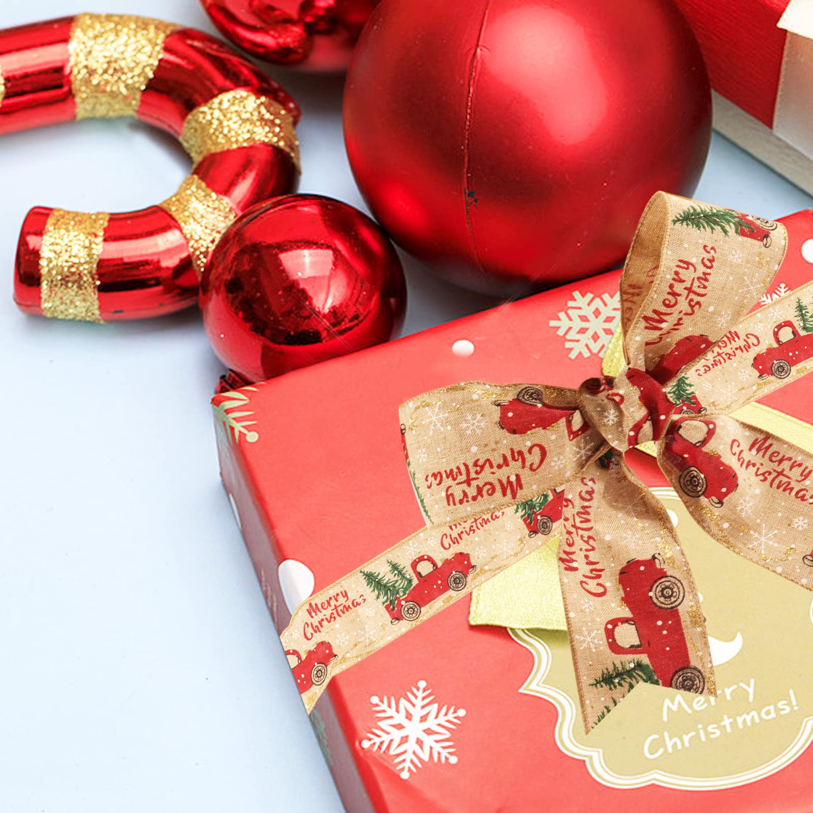 Amazon.co.jp: Fivebop クリスマスリボン ワイヤー付き 黄麻布ギフト