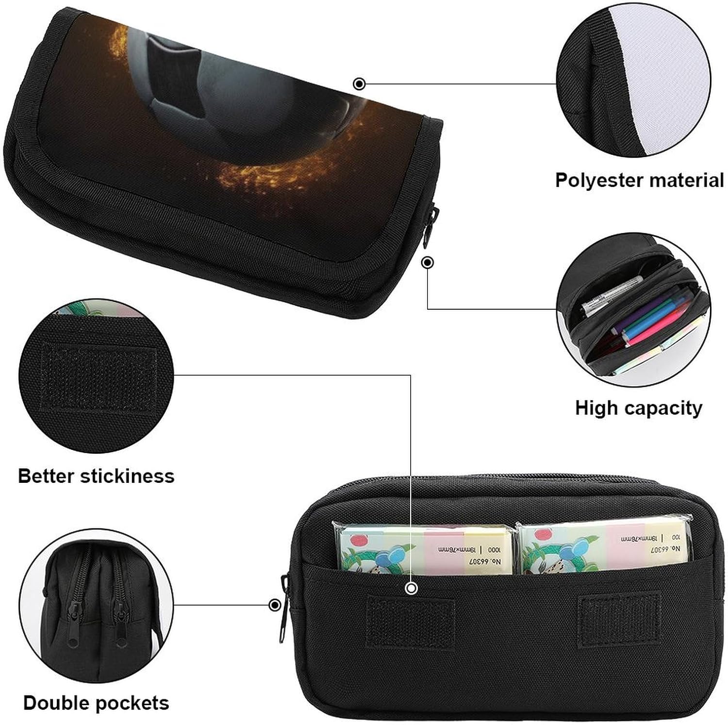 Pencil Case Football Soccer Large Capacity Pencil Case Double Zipper Storage Bag 2 Compartments Portable Multifunctional Bag Desk Organizer Marker Pen Case
