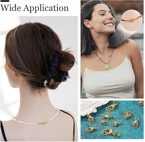 Vista 124 de Pandahall - 100 cierres de pinza de langosta de acero inoxidable, joyería de oro real de 24 quilates, cierre de langosta de 2 colores, cierre