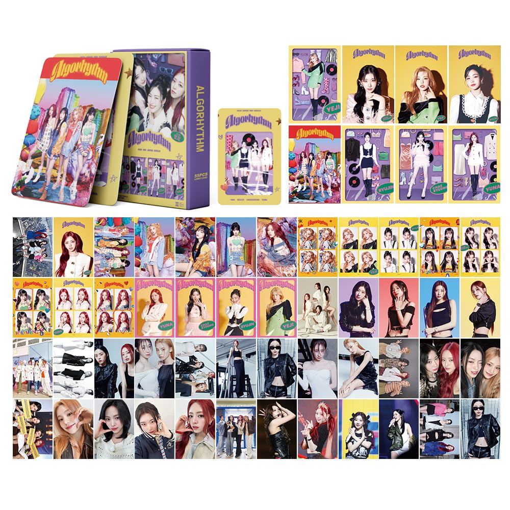 ZRHMCJEN 55Pcs Itzy Photocards Algorhytitzy Group Photo Cards Pitzy No Biggie Mini Cards Itzy Lomo Cards Itzy Merch Photocards