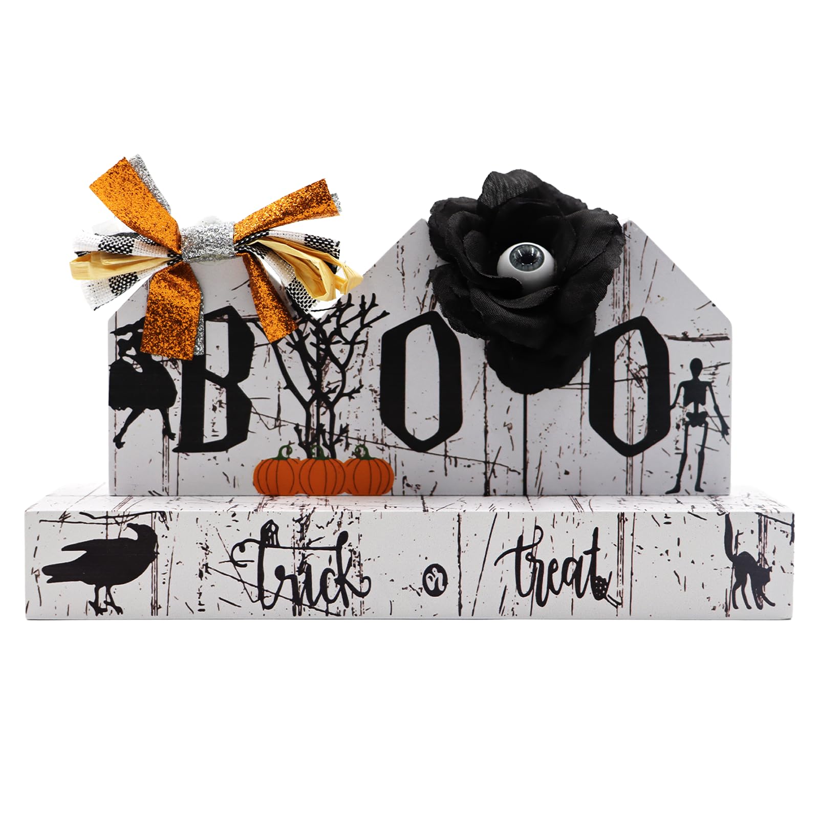 Photo 1 of * 2 SETS* Cokaniy Halloween Decorations, Large Size BOO & Trick or Treat Table Wooden Signs,Tiered Tray Decor,Fall Table Centerpieces Rustic Farmhouse Fireplace Sign for Halloween Fall Party Home Kitchen