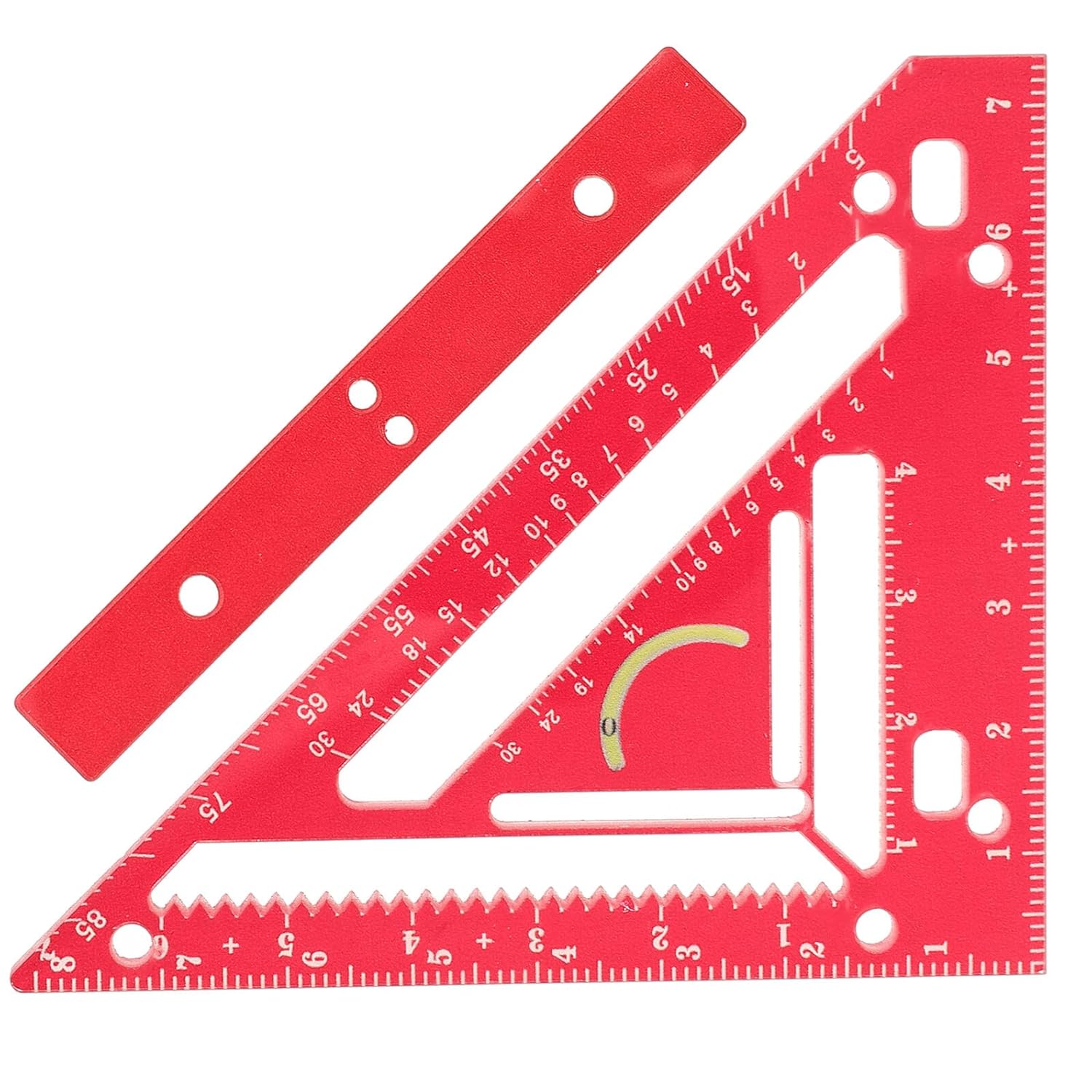 Artibetter Woodworking Rafter Square Ruler with Clamp Block, High Precision Measuring and Drawing Tool for Carpentry and Framing, Red Acrylic Measurement Square for Woodworkers