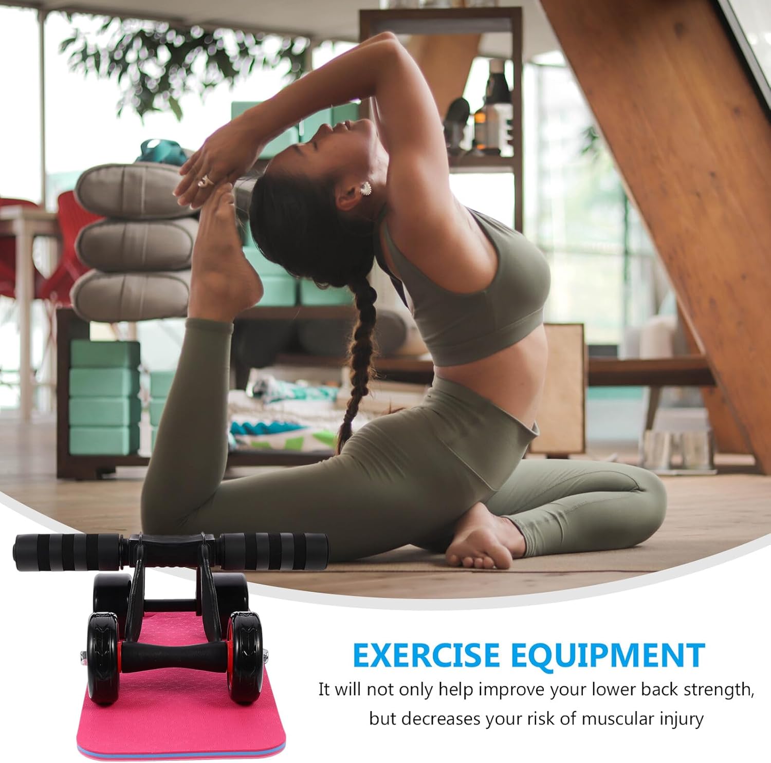 Four Roller Ab Wheel Exercise Equipment for Core Training, Strength Workout Roller Wheel for Home Gym Fitness, Abdominal Muscle Training Machine for Men and Women