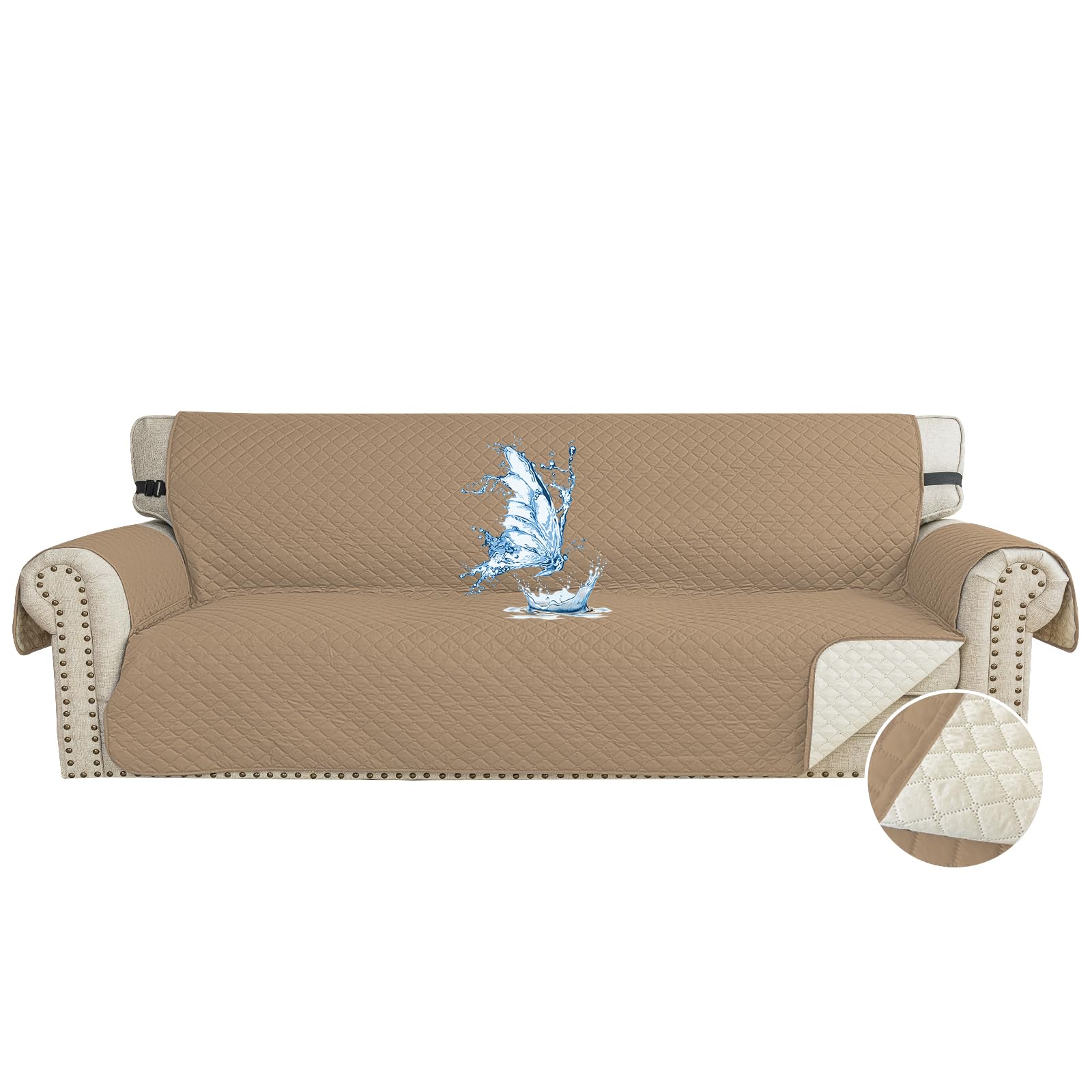 Funda Sofa Impermeable 4 Plazas, Cubre Sofas Antiarañazos Gatos, Couch Cover Antideslizante Antimanchas, Universal, con Reposabrazos, Lavable, Café Claro Global Recycled Standard Global Recycled Standard Global Recycled Standard