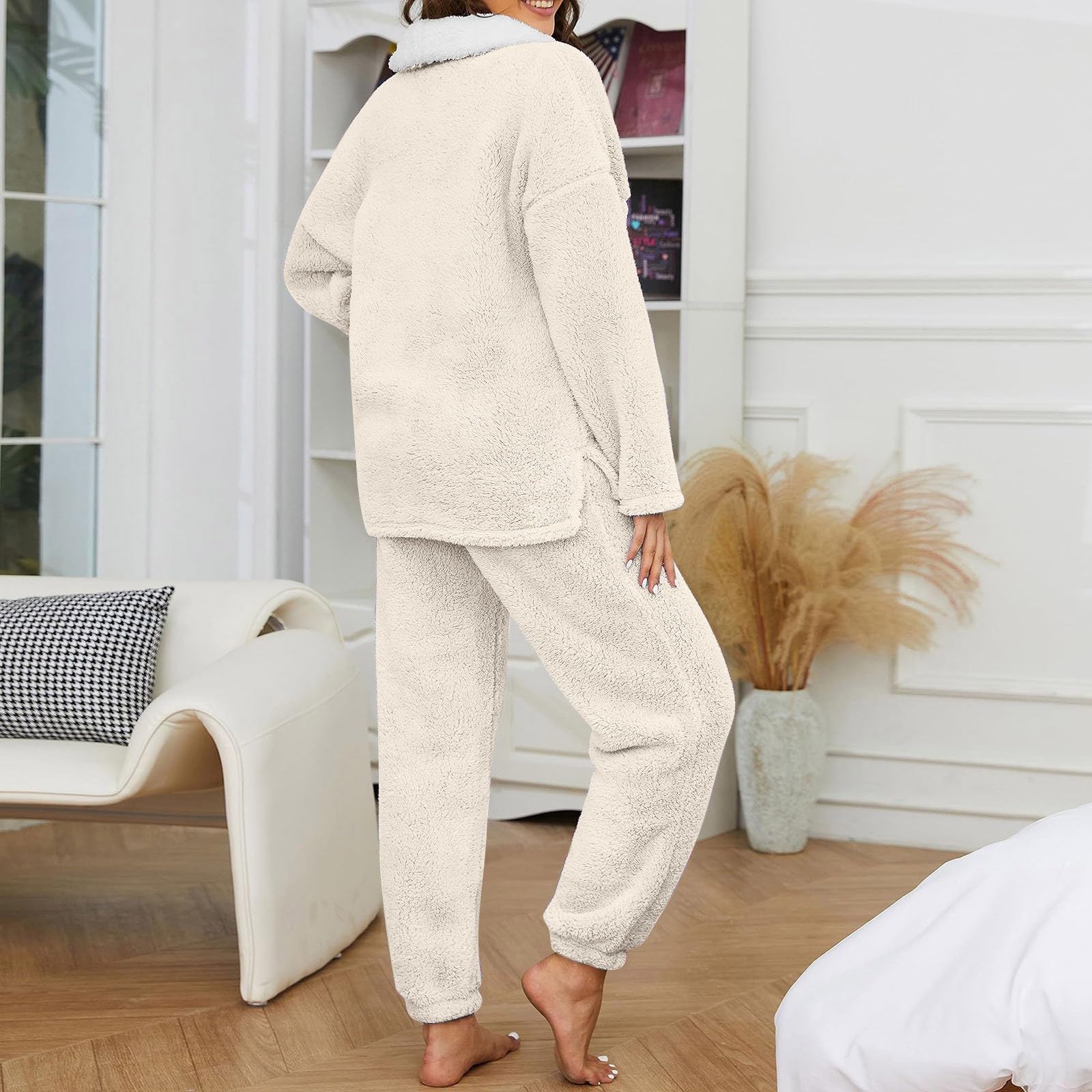 Genérico Pijama Invierno Mujer - Conjuntos de de Polar Mullido para Mujer con Solapa y suéter cálido