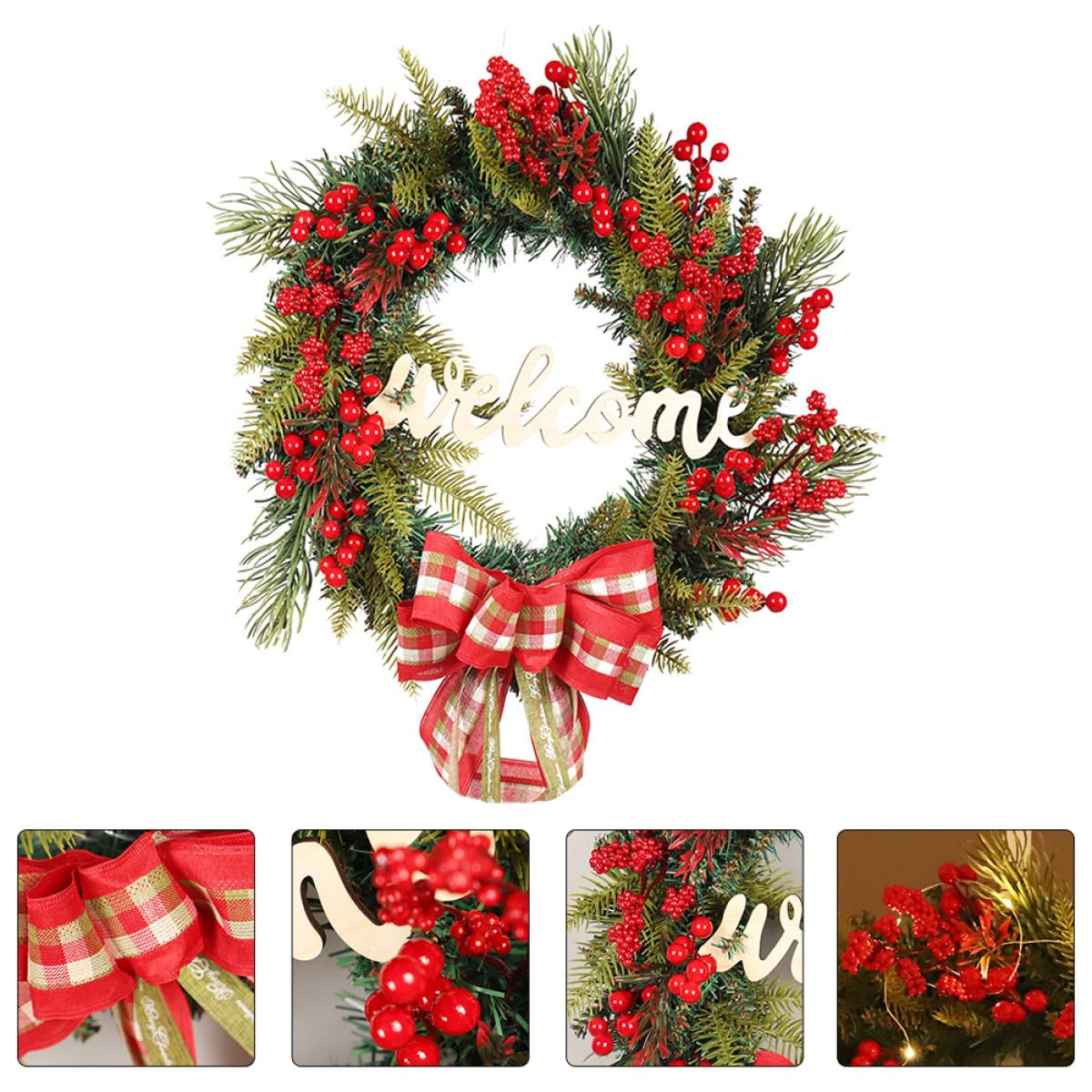 Guirnalda Navideña Brillante de Bayas Navideñas Colgante para Puerta o Pared Guirnalda Luminosa Decorativa para Decoración de Invierno