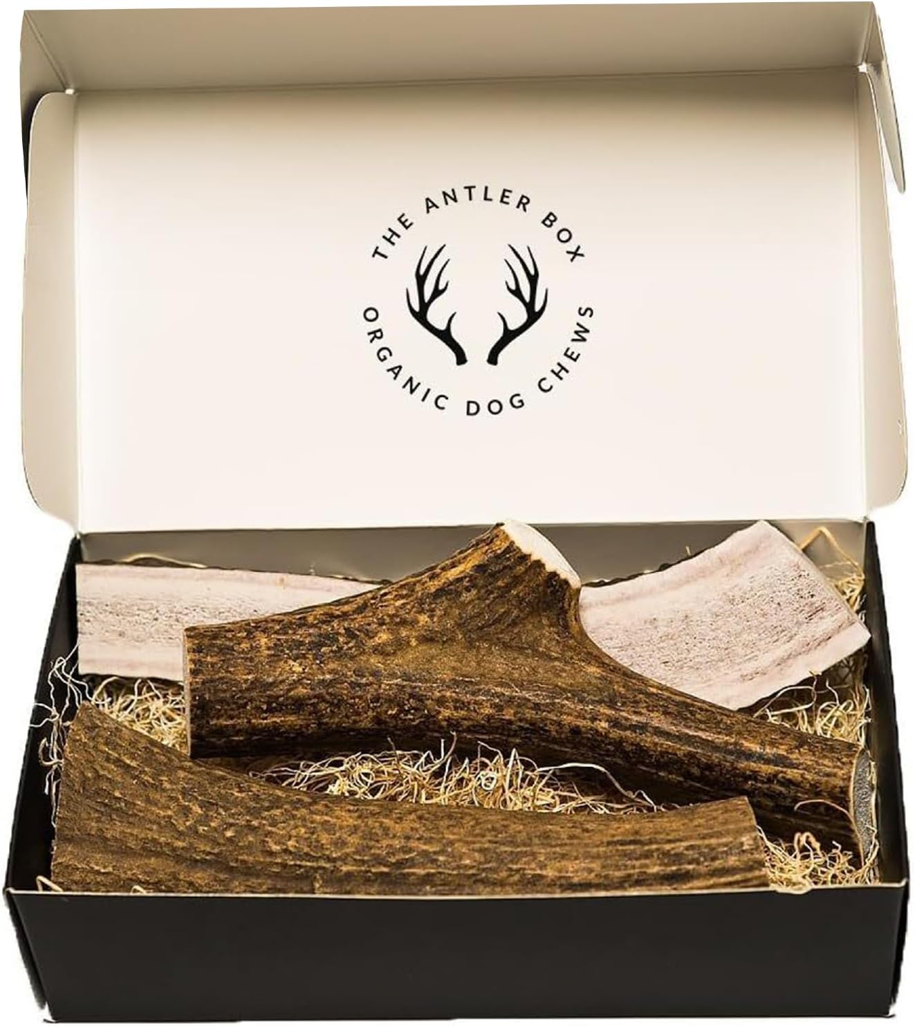The Antler Box Premium Elk Antler Dog Chews (1 Pound Box) (Large (3 Pieces) Whole/Split Mixed)