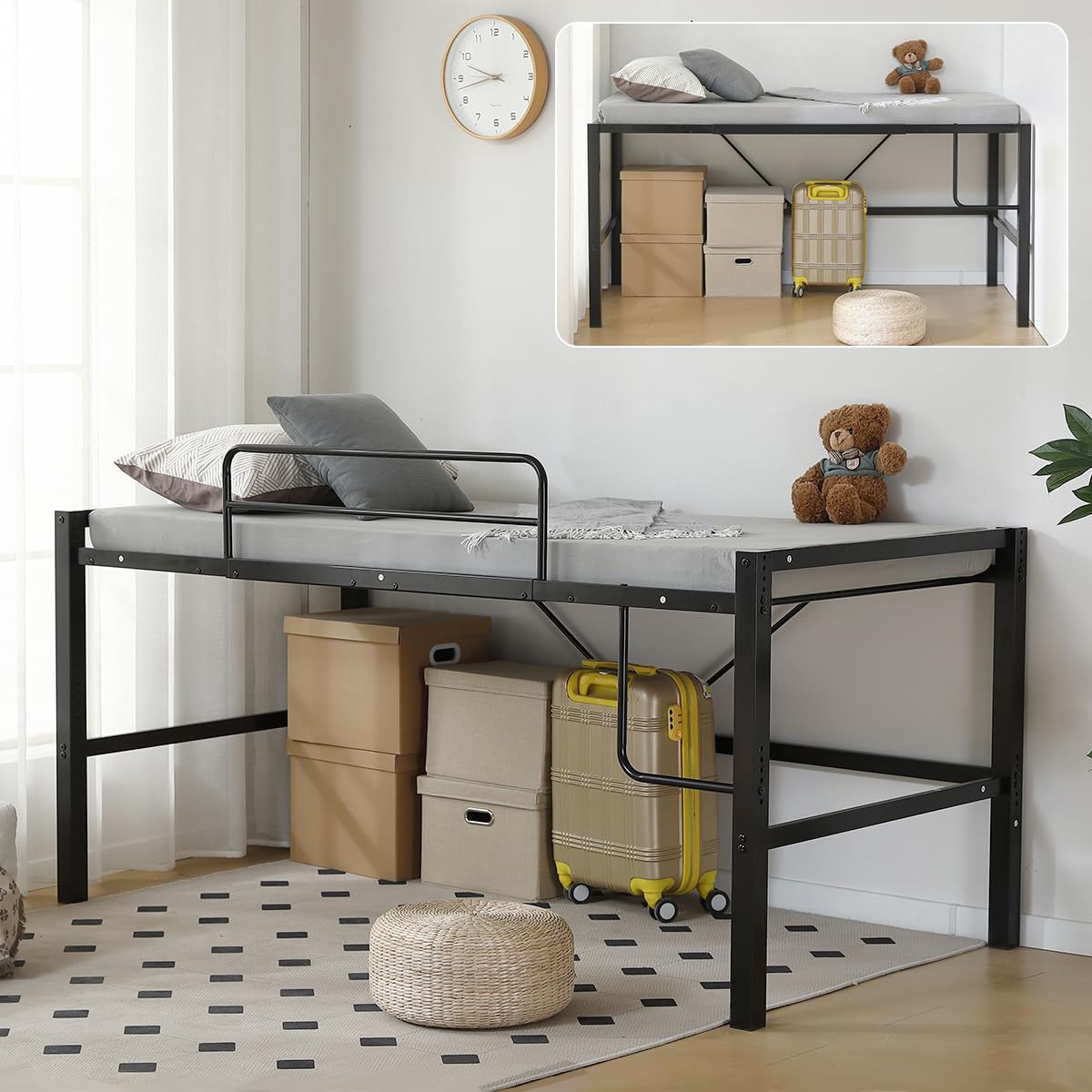 ブラック】高さ90cmロフトベッド パイプベッド シングルベッド 高さ