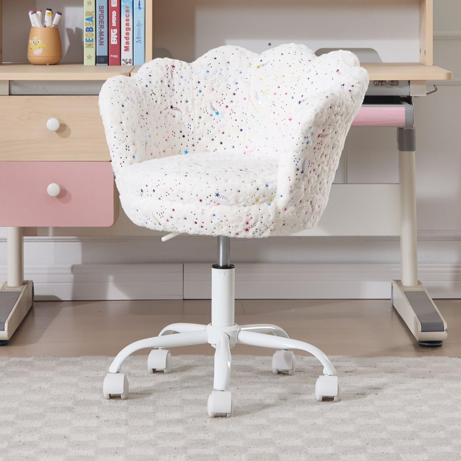 chairus Silla Infantil Escritorio de Terciopelo,Sillas Giratoria de Estudio Sillas Pequeño Ajustable en Altura para Niños/Juvenil, Blanco