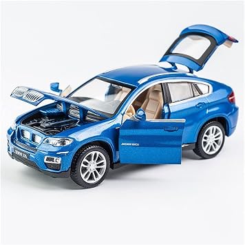 Mini Car Scale Model Car 132 BMW X6 SUV Alloy Off-Road Vehicle Model Sound Light Die Cast Metal Toy Car Decoration Gift Miniature Model Car Assembled Diecast Model Model Color Blue