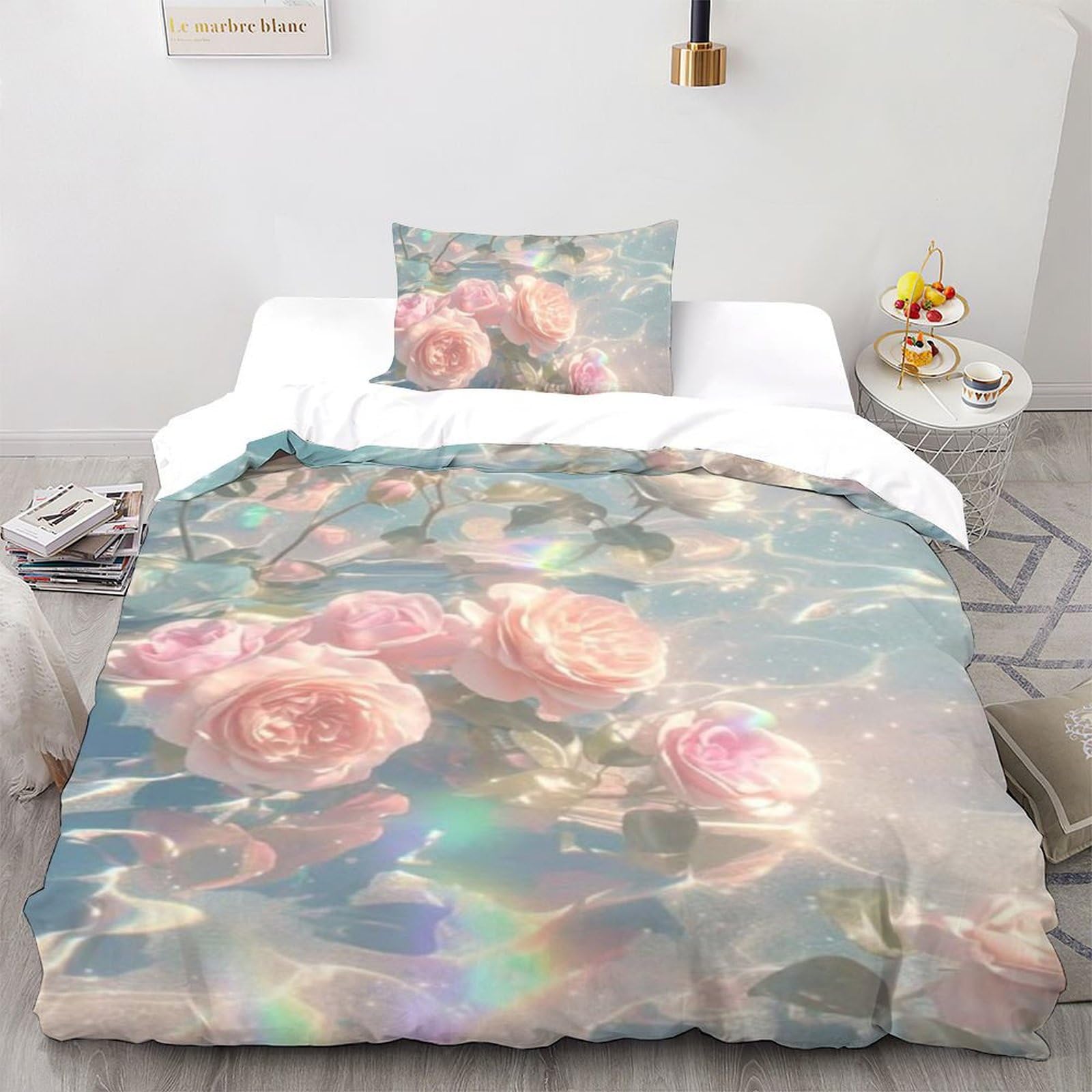 Housse de couette single 135x200cm en microfibre à motif fleurs et plantes