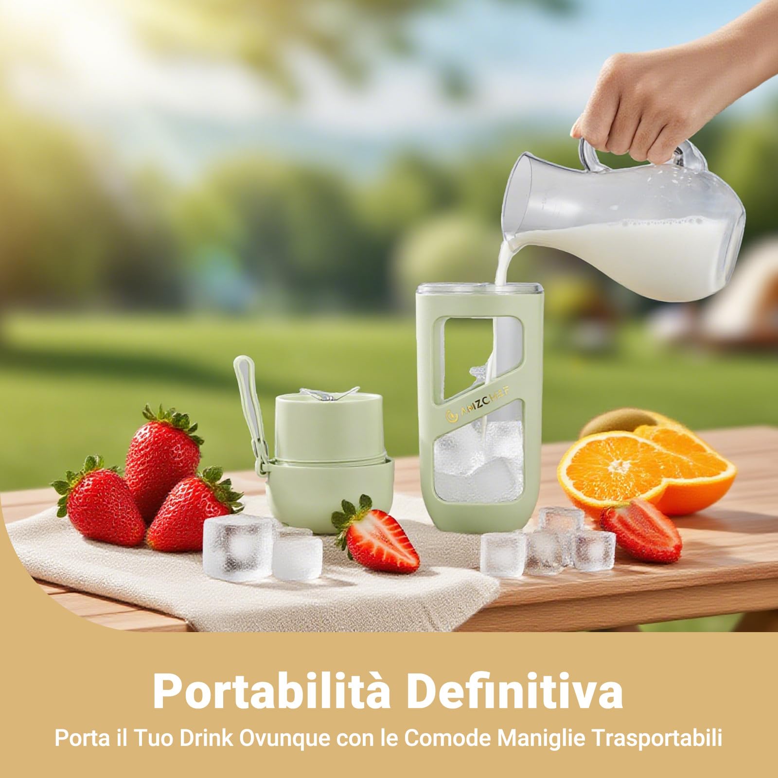 AMZCHEF Frullatore Portatile Sottovuoto - Frullatore Portatile USB Ricaricabile per Frullati e Smoothie - Mini Frullatore Elettrico con 10 Lame per Sport, Viaggi, Escursionismo