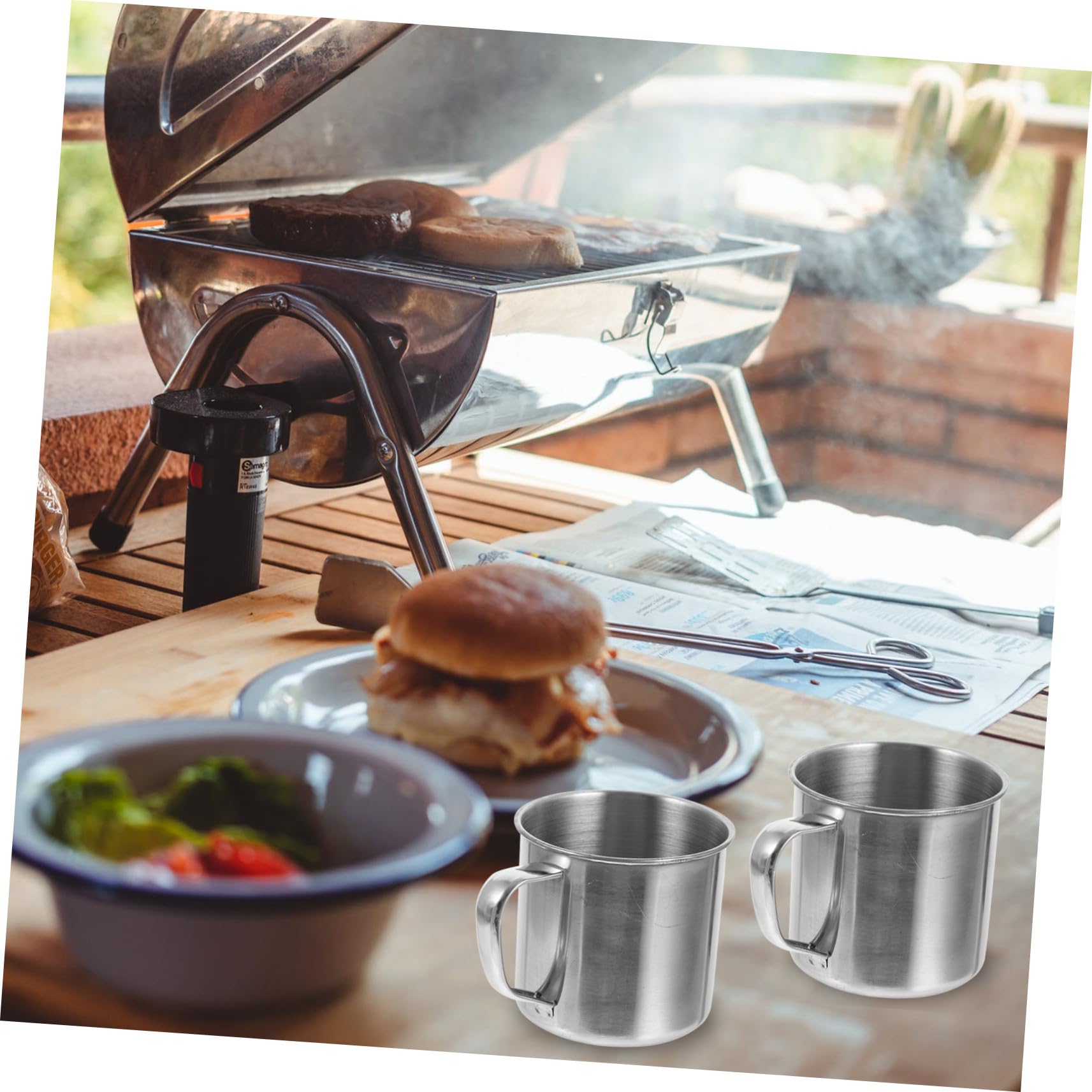 Cabilock Ensemble Cuisine De Camping INOX 8 Pièces, Marmite Et Poêle Pliables, Ustensiles Résistants à La Rouille, Portable pour Pique-niques Randonnée Barbecue en Plein Air