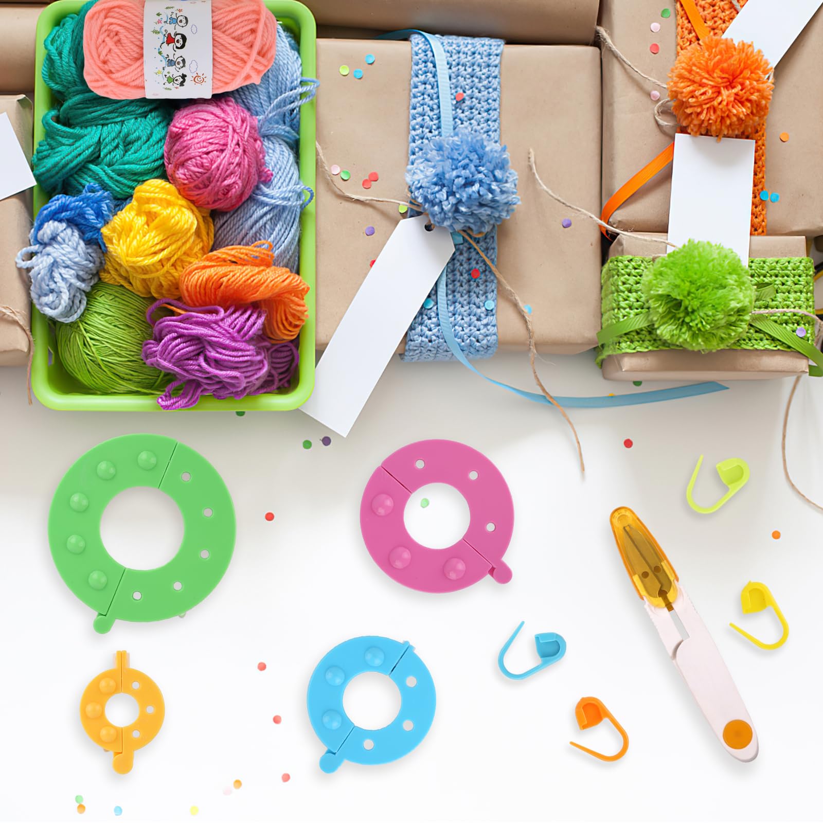 Set Creativo Per Fare Pompon – 6 Misure Di Telai + 12 Gomitoli Di Lana Colorata + Forbici – Kit Fai Da Te Per Bambole E Decorazioni - 2