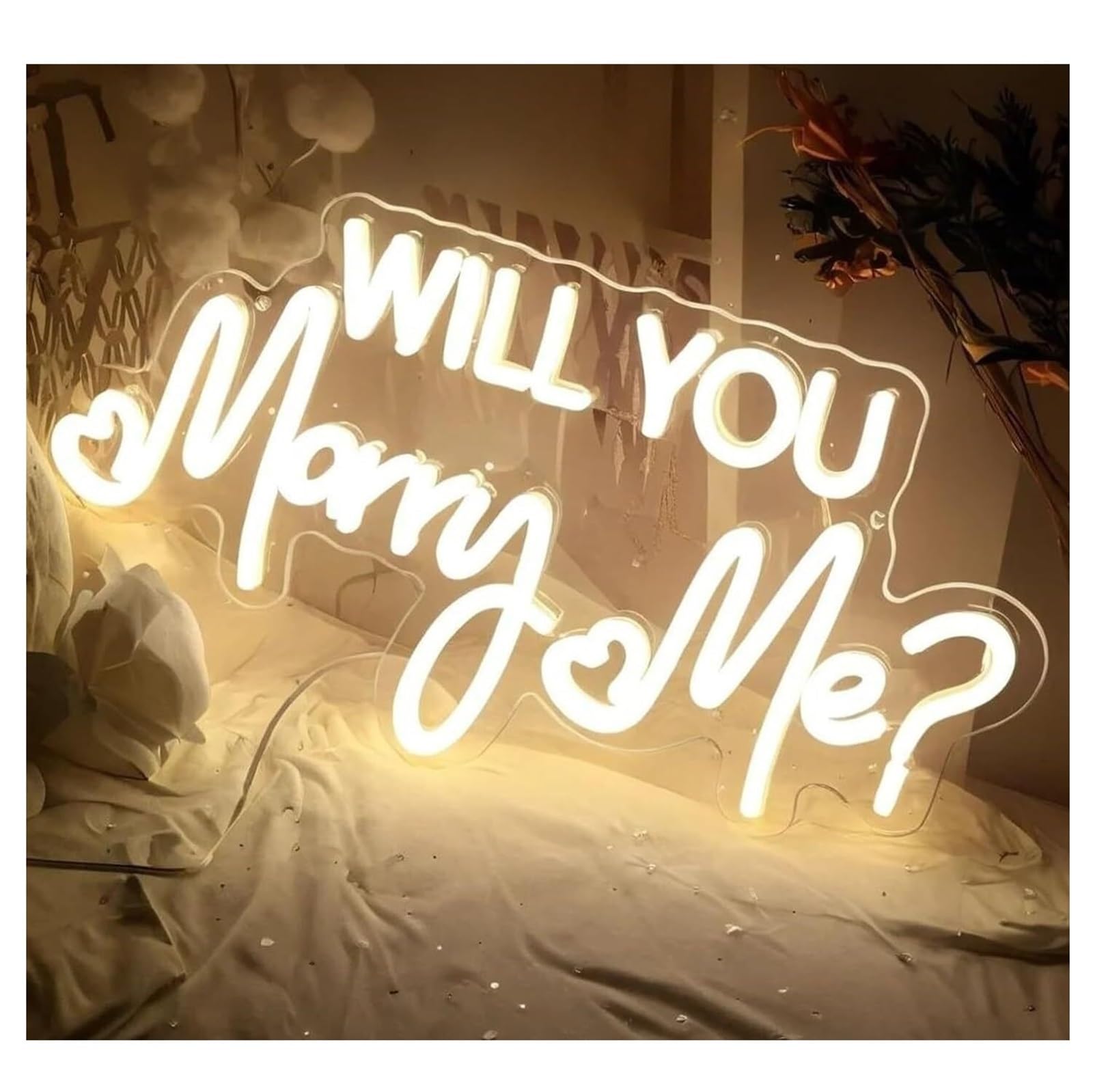 Zynther Neon lamp Soothing Atmosphere Neon Sign Lamp Will You Marry Me Wedding Decoration Light for(C)