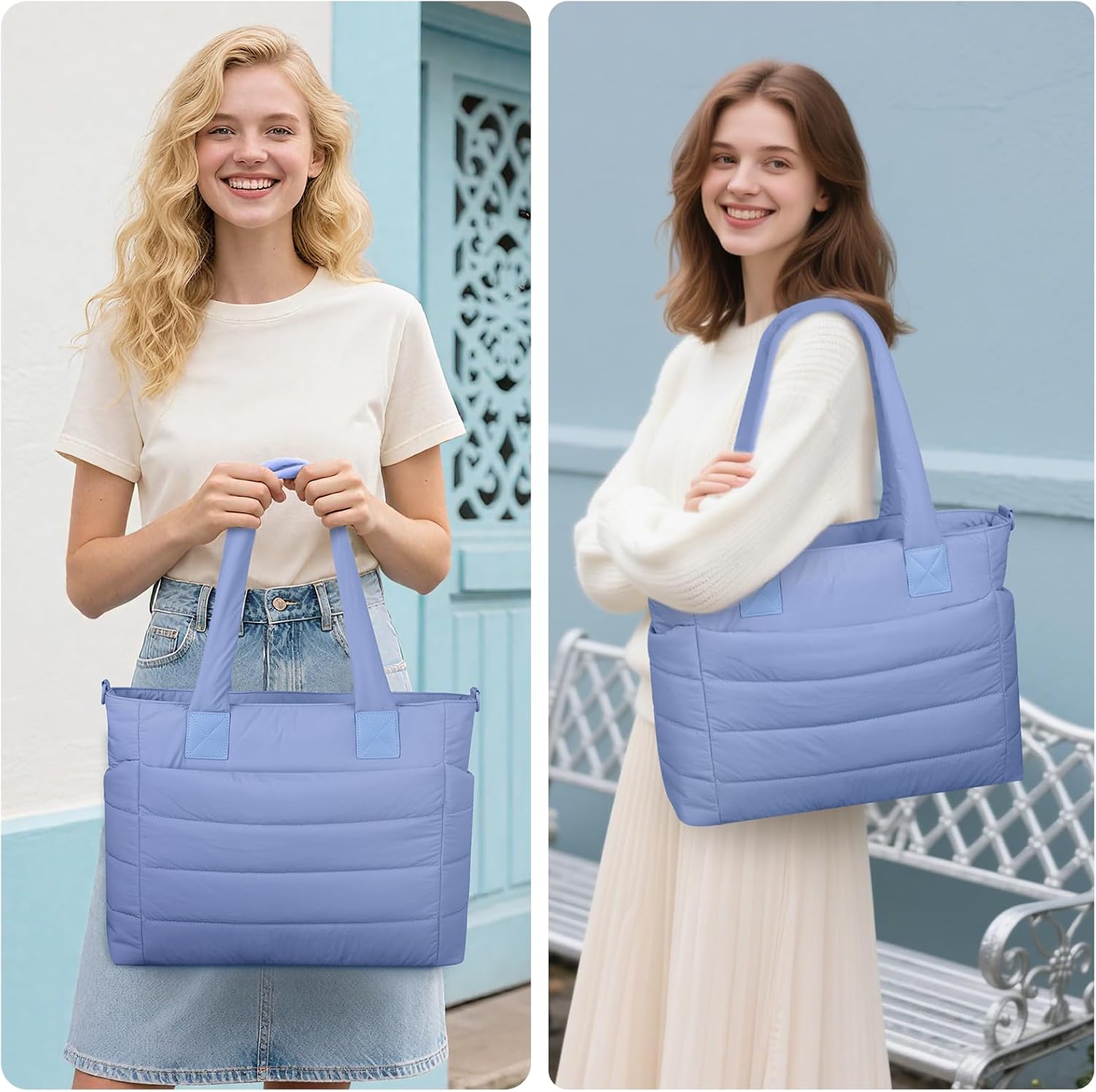 Tote Bag for Women Puffer Work Tote Handbag Large Quilted Nurse Bag with Zipper for Travel - Image 7