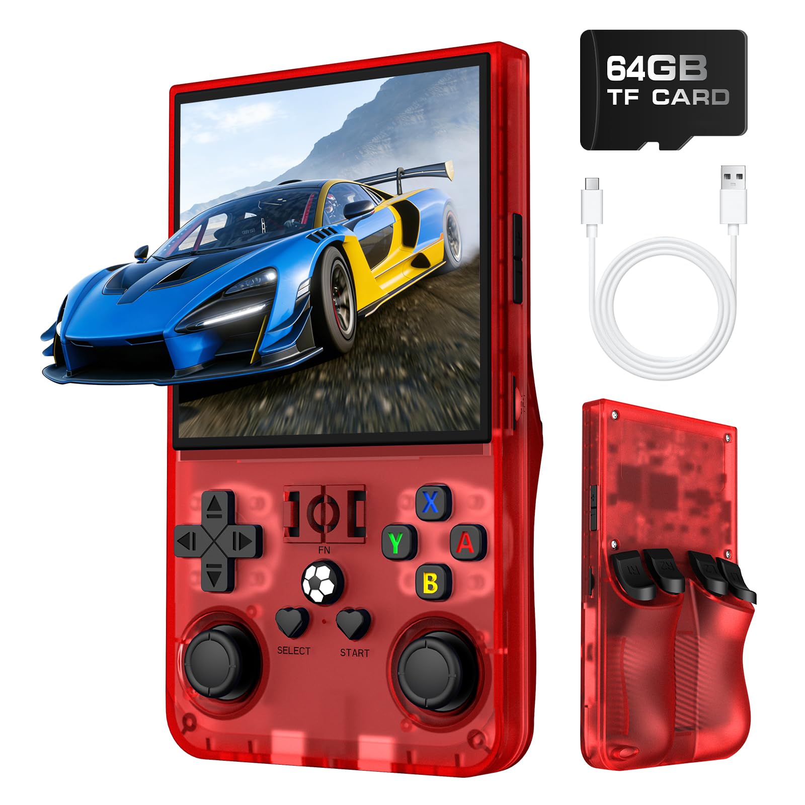 R36MAX Retro Handheld Game Console, Retro Gaming Console with 64G Built-in 18000+ Classic Games, 4.0 Inch 720x720 IPS Screen, Portable Handheld Linux System, 4000mAh Battery (Red)