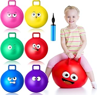 Lewtemi 6 Pcs Hopper Ball 18 Inch Emoticon Hopping Ball Hippity Hop Bouncing Ball Inflatable with Handle and Air Pump for Sit and Bounce Outdoors Sports School Games Exercise