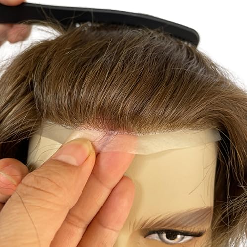 Miniatura 5 de Voloria Toupee para hombre ultra fina piel PU hombres postizo europeo virgen cabello humano reemplazo piezas 10x8inch #6 color marrón ceniza