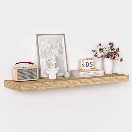 Miniatura 50 de Fun Memories Estantes flotantes de 16 pulgadas – Estantes de pared de madera de color blanco rústico profundo – Estante de almacenamiento para pared