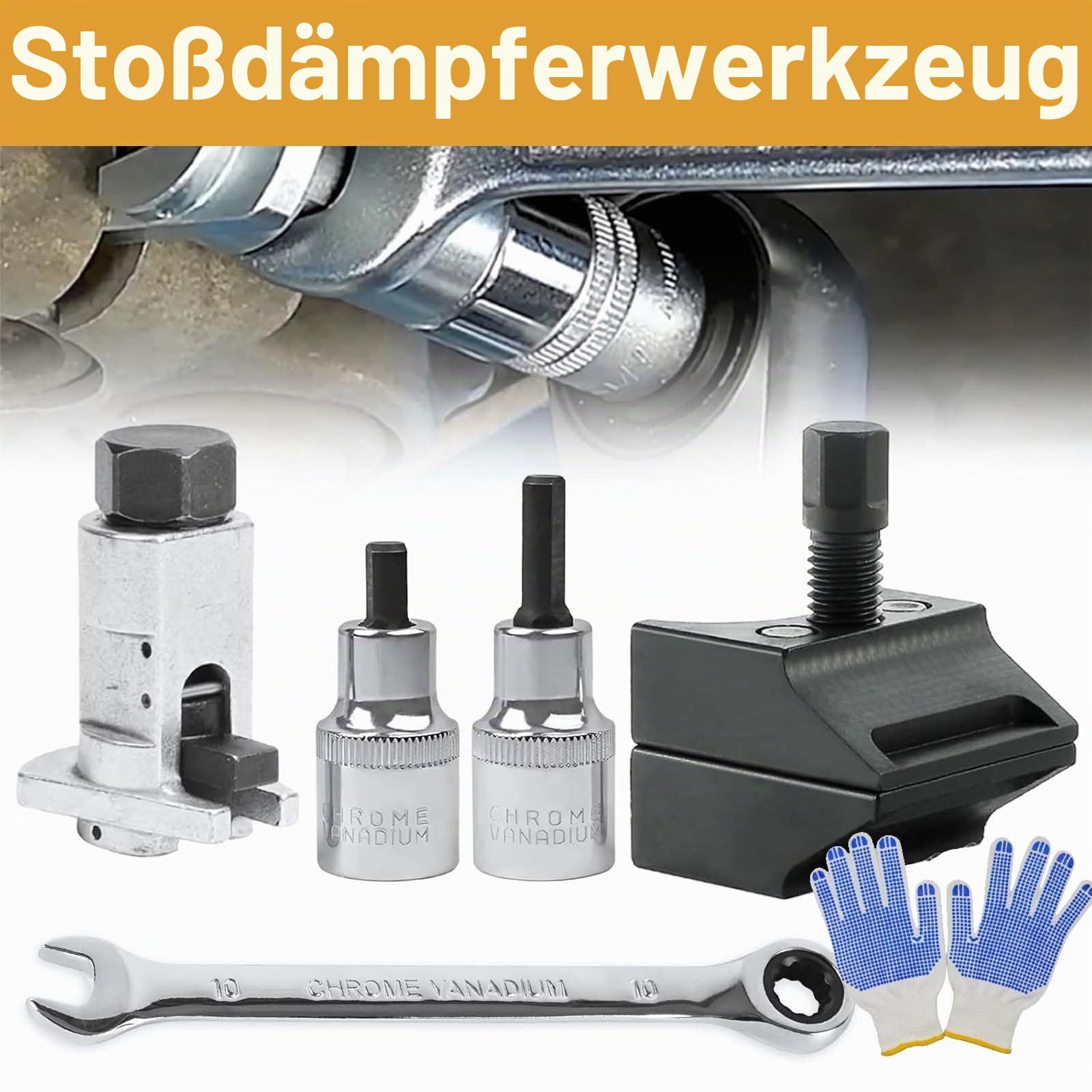 Federbein Spreizer, 6 Stück Paket Federspanner kfz, Federbein Spreizer Radlagergehäuse Stoßdämpfer Werkzeug Mit Handschuhen und Schraubenschlüssel für die Meisten Fahrzeuge