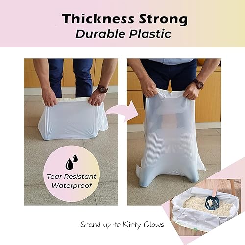 Miniatura 2 de KropBom Bolsas de arena para gatos, 30 unidades, 41 x 19 pulgadas, bolsas grandes extra duraderas para arena para gatos con cordón, bolsas de forro