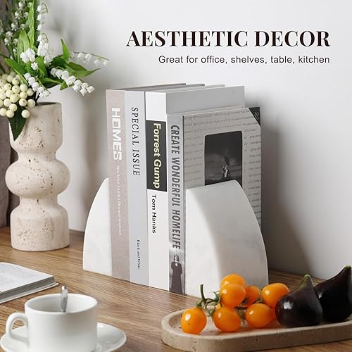 Miniatura 8 de Koville Sujetalibros de mármol para estantes, sujetalibros grandes para libros pesados, tapón de libro de piedra natural para libros, películas de