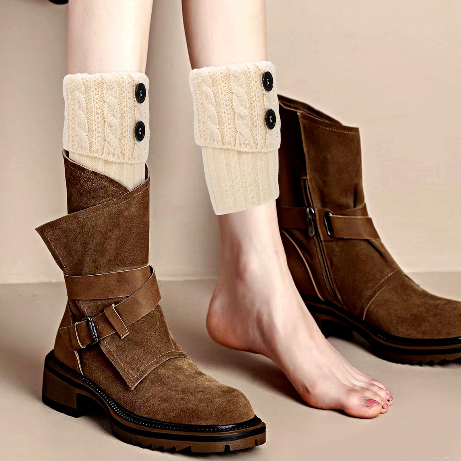 COLLBATH Calentadores de Punto para Mujer, 4 Pares, Fibra Acrílica