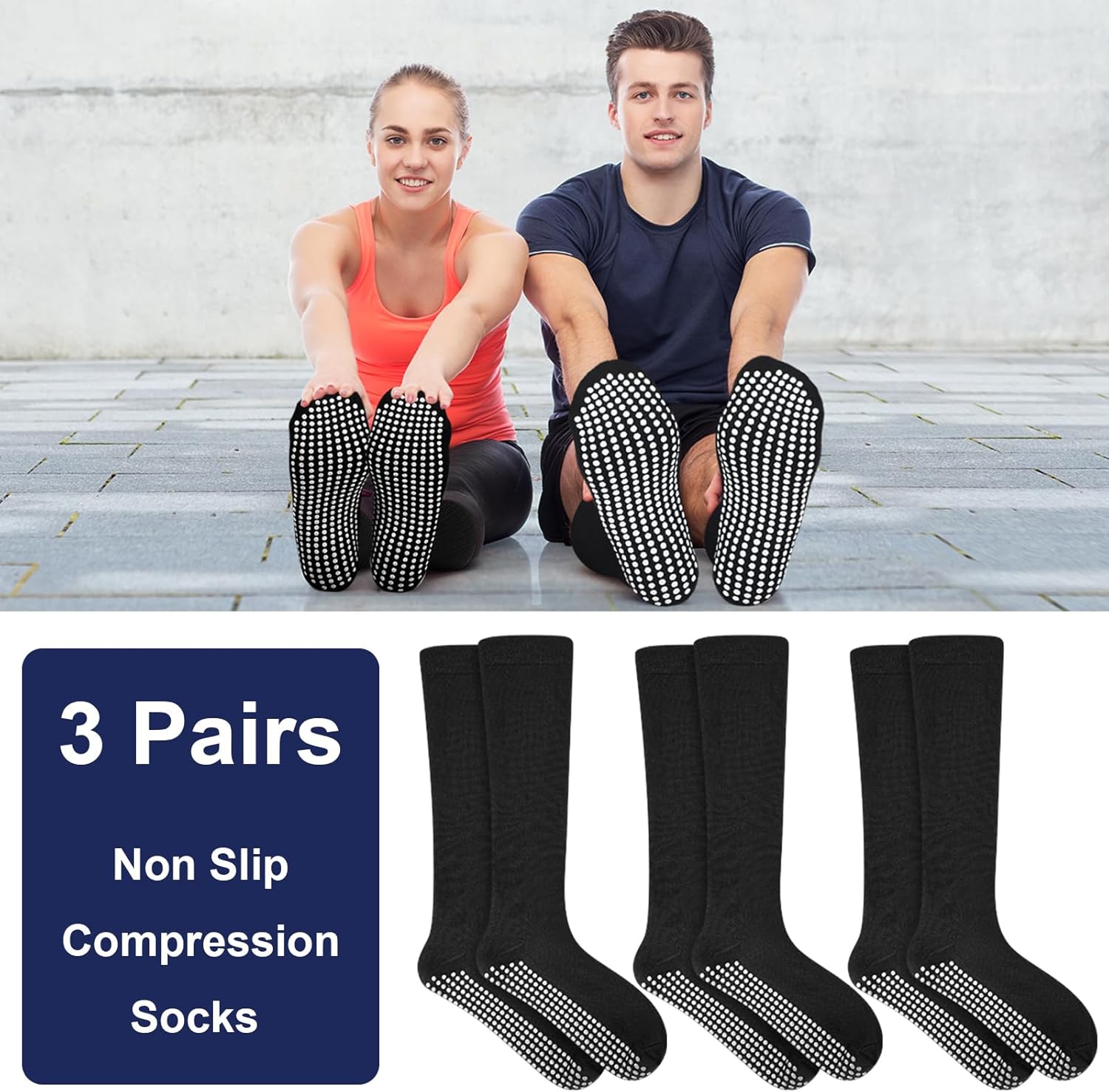 3 Pair Non Slip Compression Socks for Women Men 20-30mmhg Graduated Compression Socks with Grips for Nurse Pregnancy - Image 6