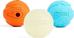 Chuckit Fetch Medley Dog Ball Brinquedos para cães, tamanho médio (6,3 cm), pacote com 3, para raças médias, inclui bolas de Whistler, Max Glow e Rebounce Balls