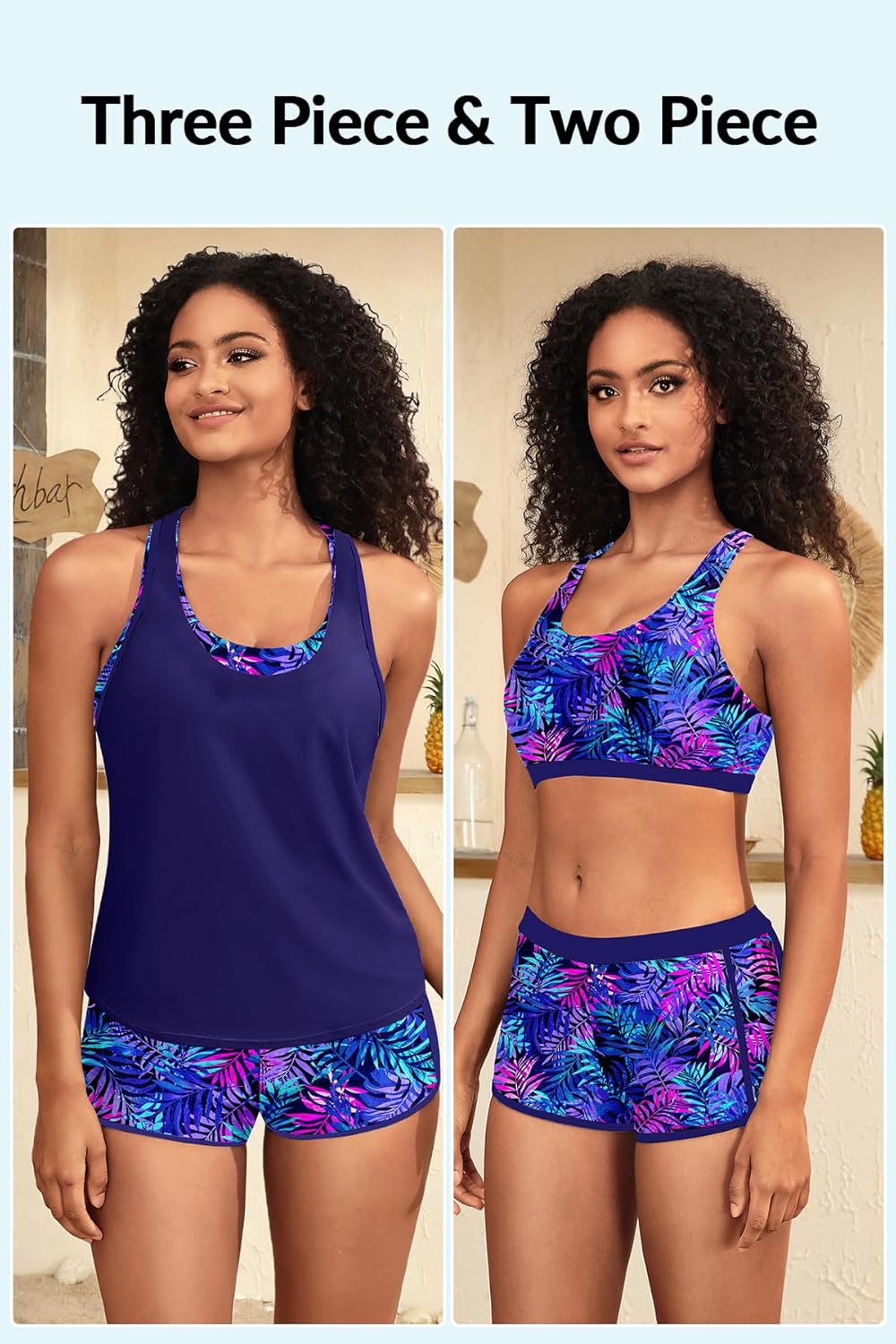 Yonique 3 Piece Athletic Tankini Swimsuits for Women with Shorts Swim Tank Tops with Sports Bra and Boyshorts Bathing Suits