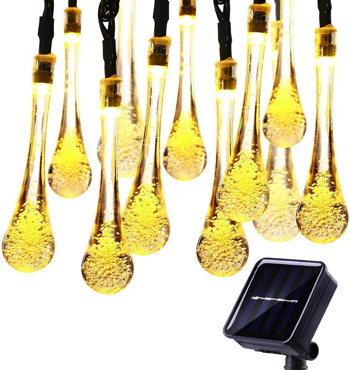Solar Outdoor String Lights,WONFASTWaterproof 20ft 30 LED Crystal Water Drop Solar Powered Christmas String Fairy Lights for Outdoor,Gardens Patio Homes Wedding Christmas Party (Warm White)