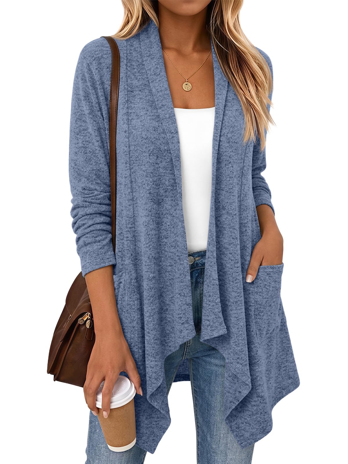 LILLUSORY Lightweight Cardigans for Women 2026 Fall Fashion Outfits Clothes | Draped Open Front Long Cardigan with Pockets, Business Casual Travel Outfits, Soft& Cozy Dressy Casual Office Work Clothes