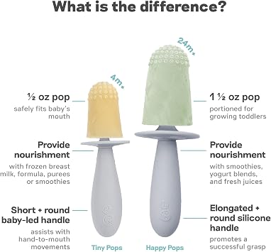 ezpz Tiny Pops (Pewter) - 4 Months+ Popsicle Mold Set with Two Wands for Infants - Baby-Led Weaning + Teething Essentials