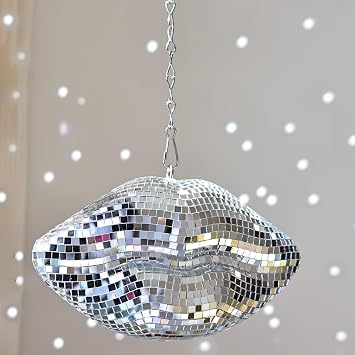 Disco Lips Decor, Hanging Disco Ball Ornament, Silver 8