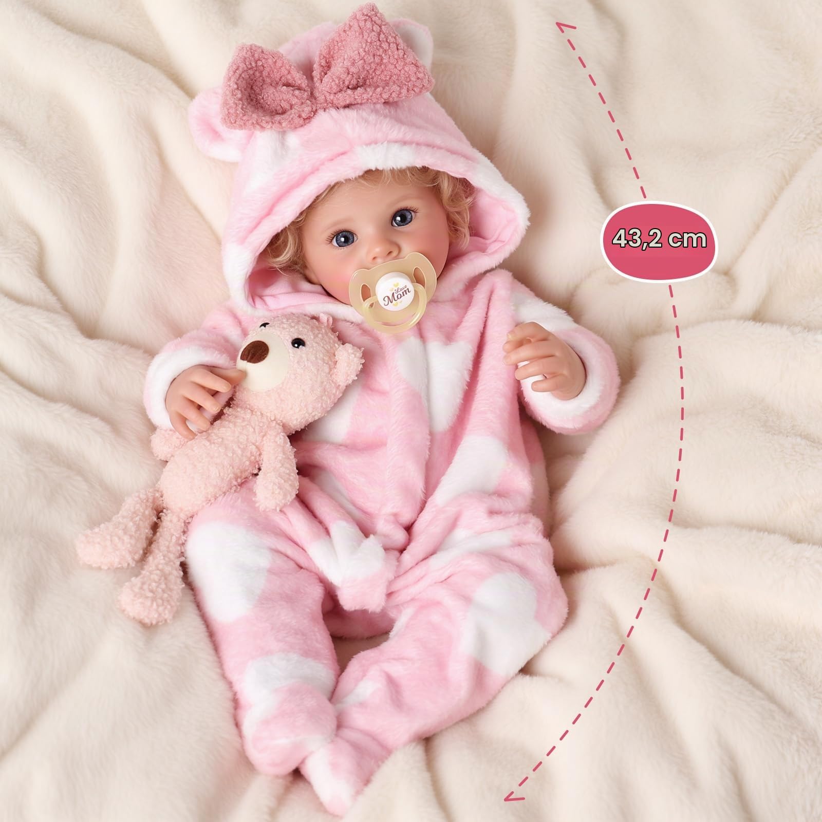 BABESIDE Muñecas Reborn Realistas de 40 cm Muñeca Recién Nacidas Realista Cuerpo Suave Cabello Rizado Rubio Incluye Caja de Regalo para Niñas Mayores de 3 Años Coleccionistas