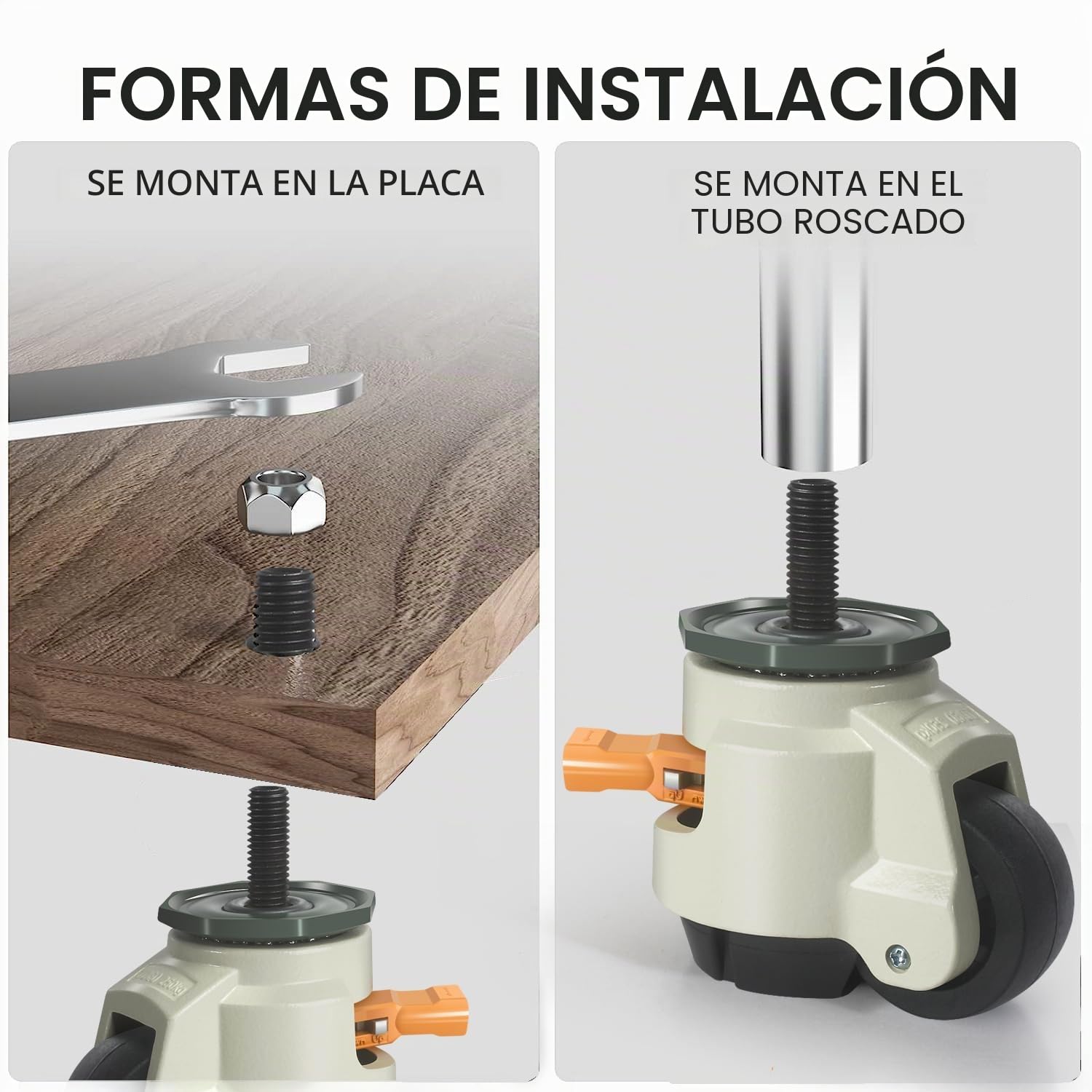 Ruedas para Muebles Pesados Hasta 1000 kg, Rueda Giratorias 360° con Carraca Ajustable, 50mm Silencioso y Resistente Ruedas Pesados para Muebles con Perno M12x30